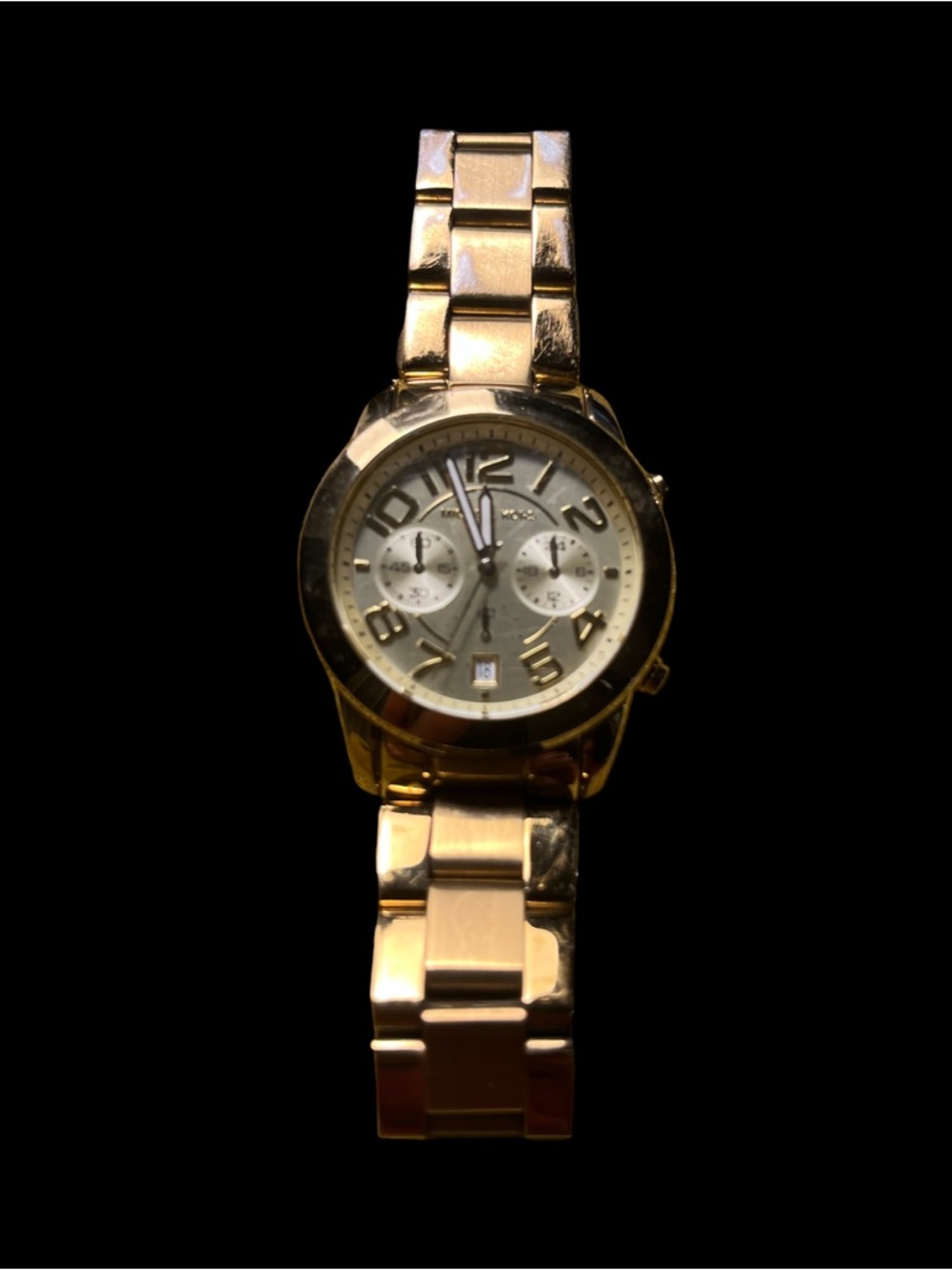 Michael Kors Gold Tone Chronograph Watch Oversized Statement Bracelet Watch